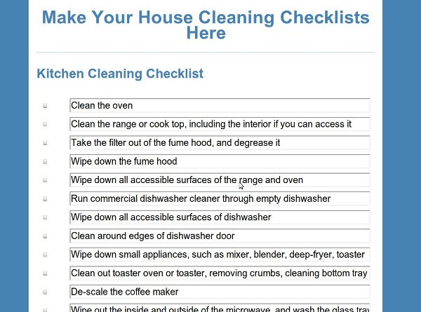 house cleaning checklists
